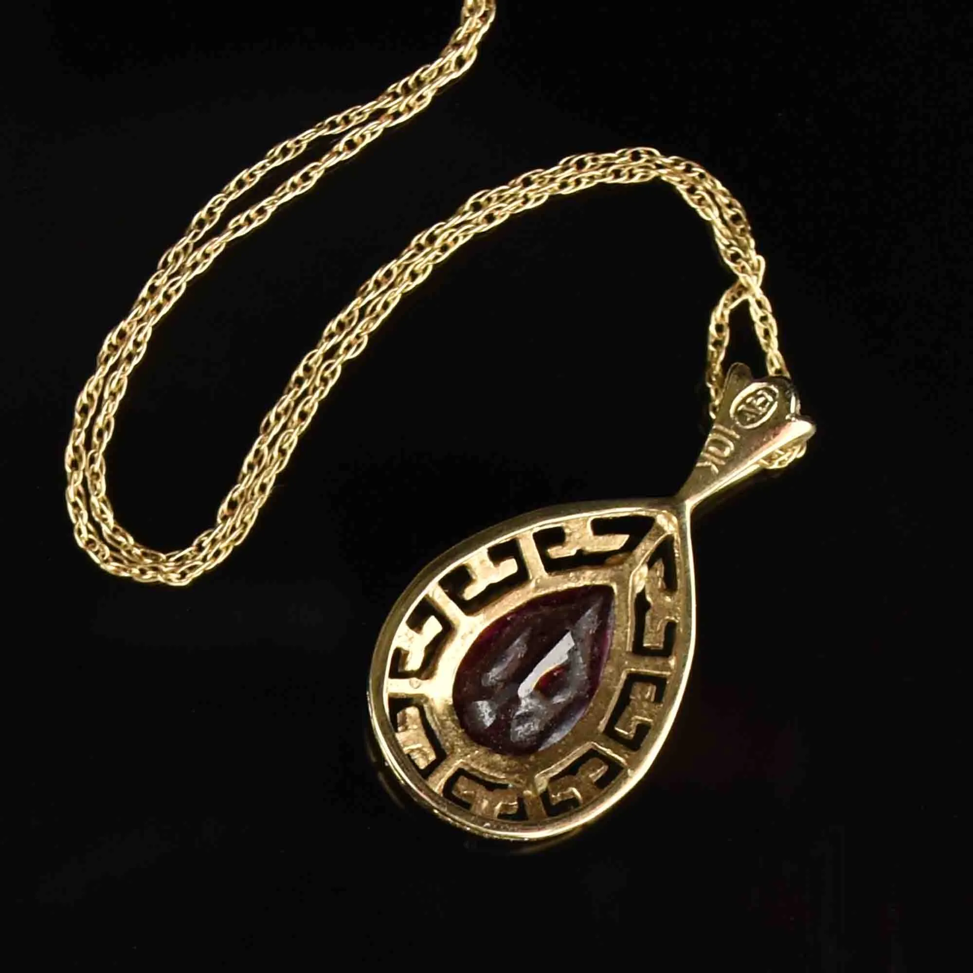 10K Gold Greek Key Ruby Pendant Necklace