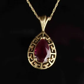 10K Gold Greek Key Ruby Pendant Necklace