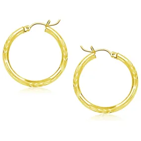 10k Yellow Gold Diamond Cut Hoop Earrings (25mm)