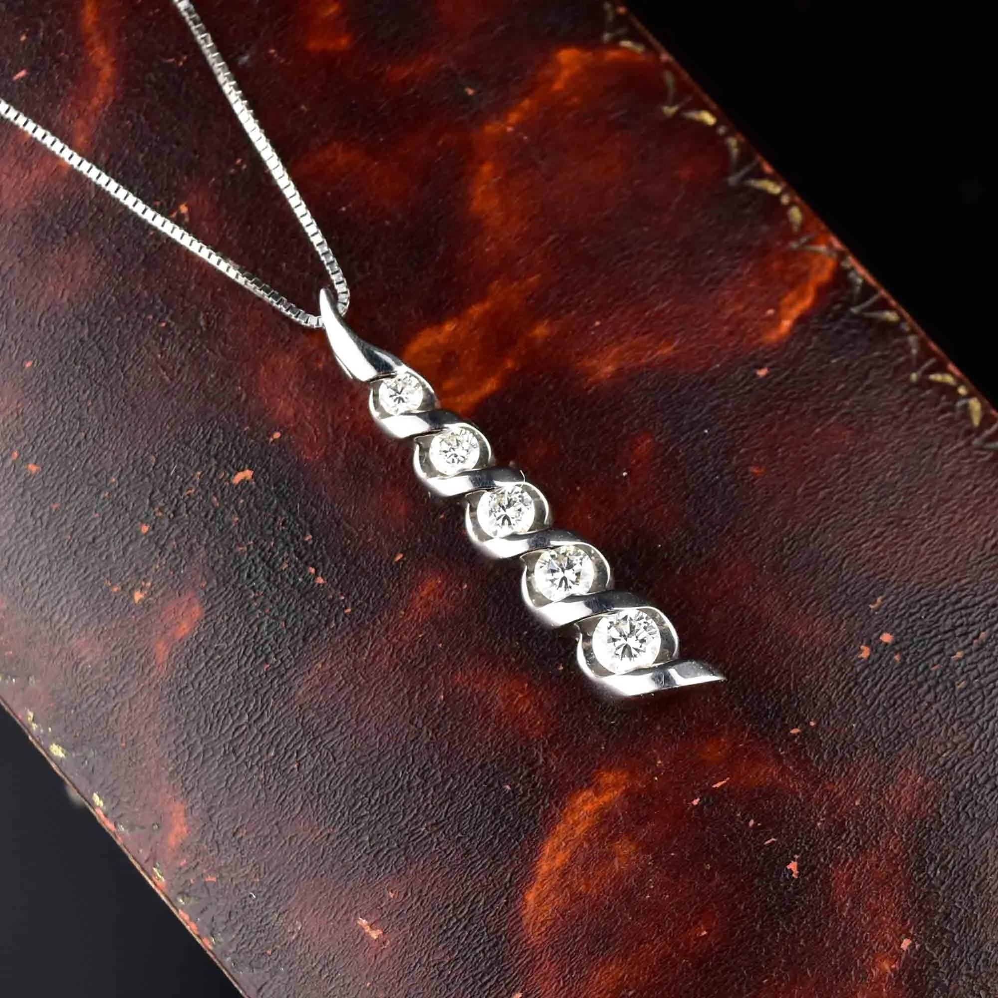 14K White Gold Diamond Journey Pendant Necklace