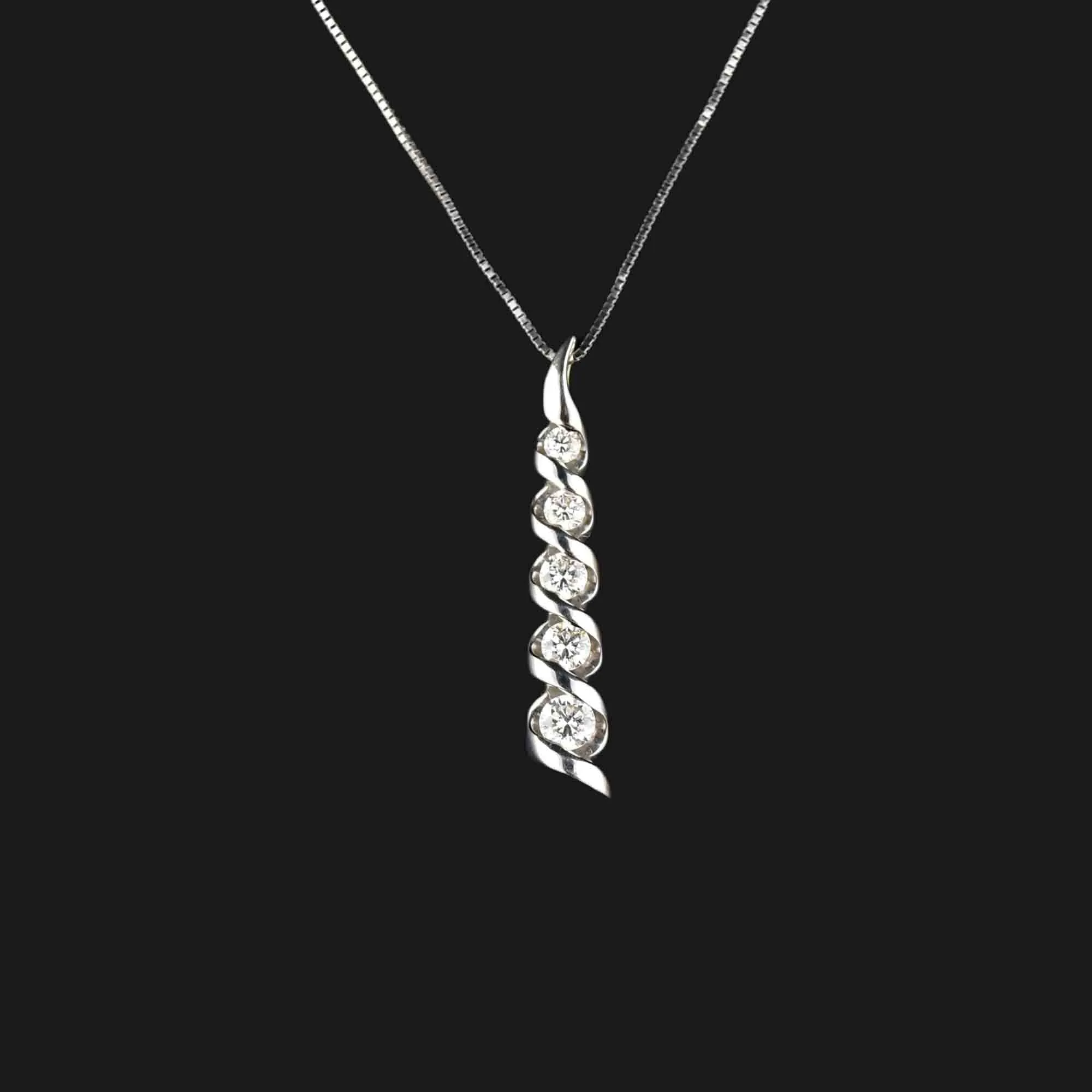 14K White Gold Diamond Journey Pendant Necklace