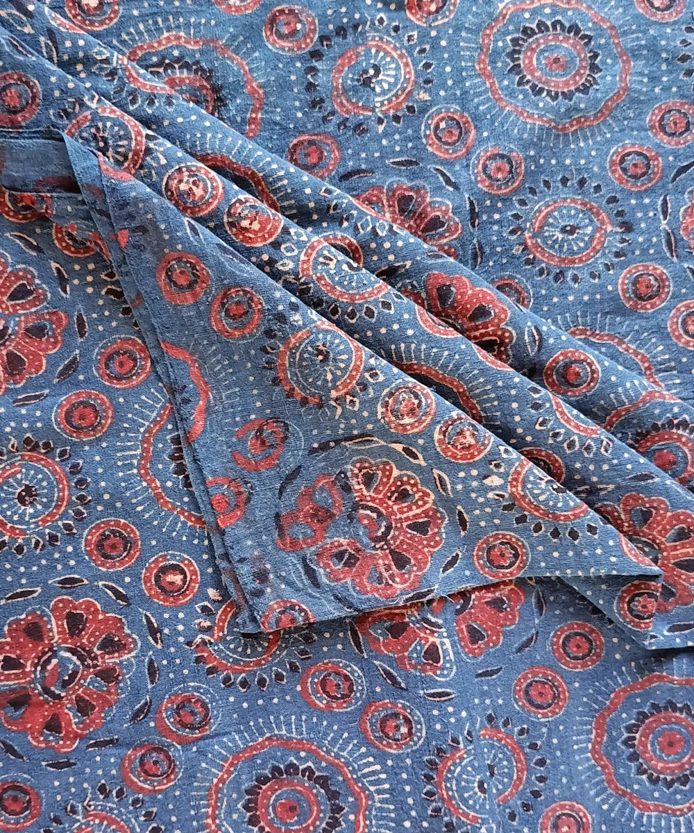 2.5m Blue handspun handwoven cotton ajrakh print kurta material