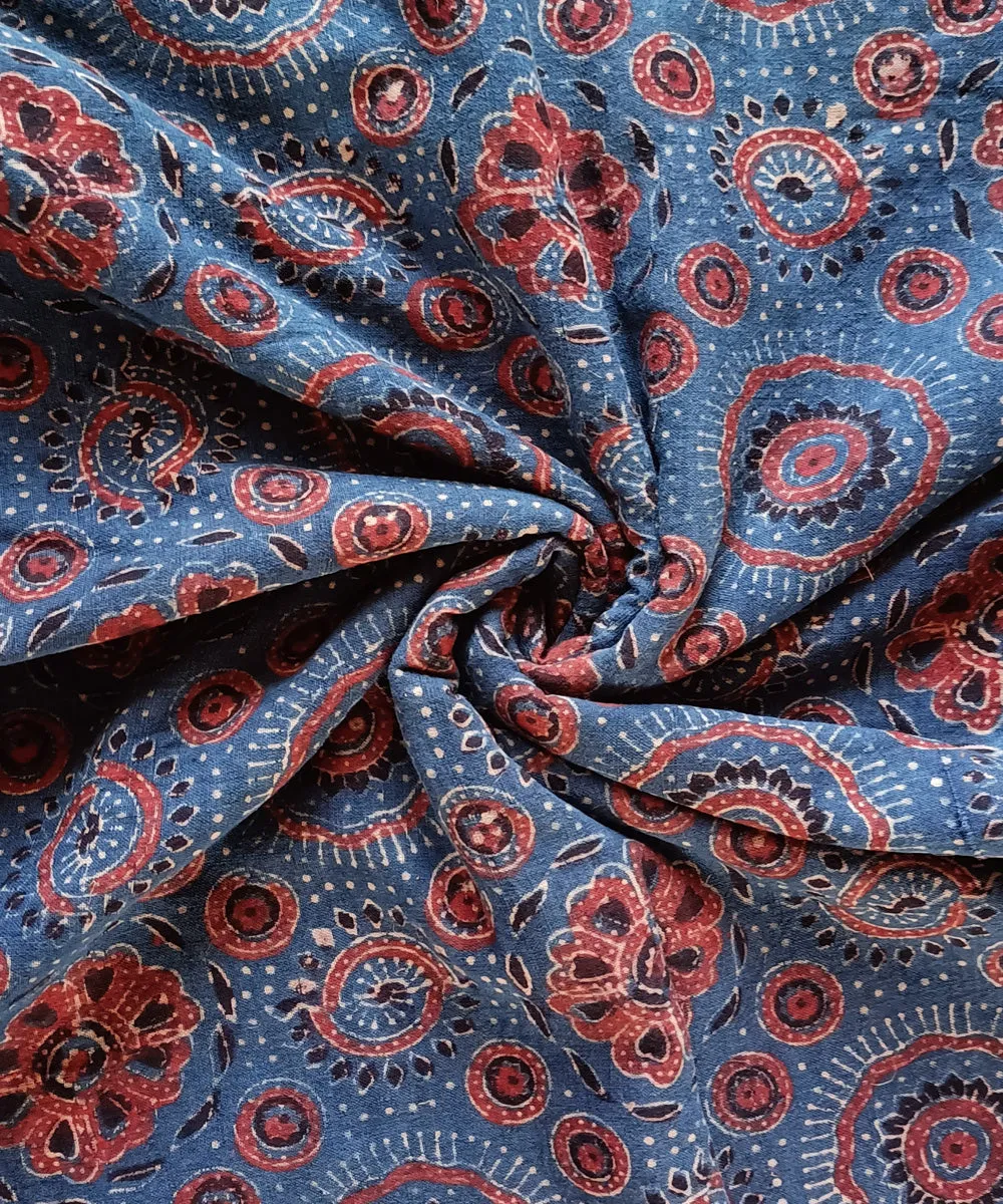 2.5m Blue handspun handwoven cotton ajrakh print kurta material