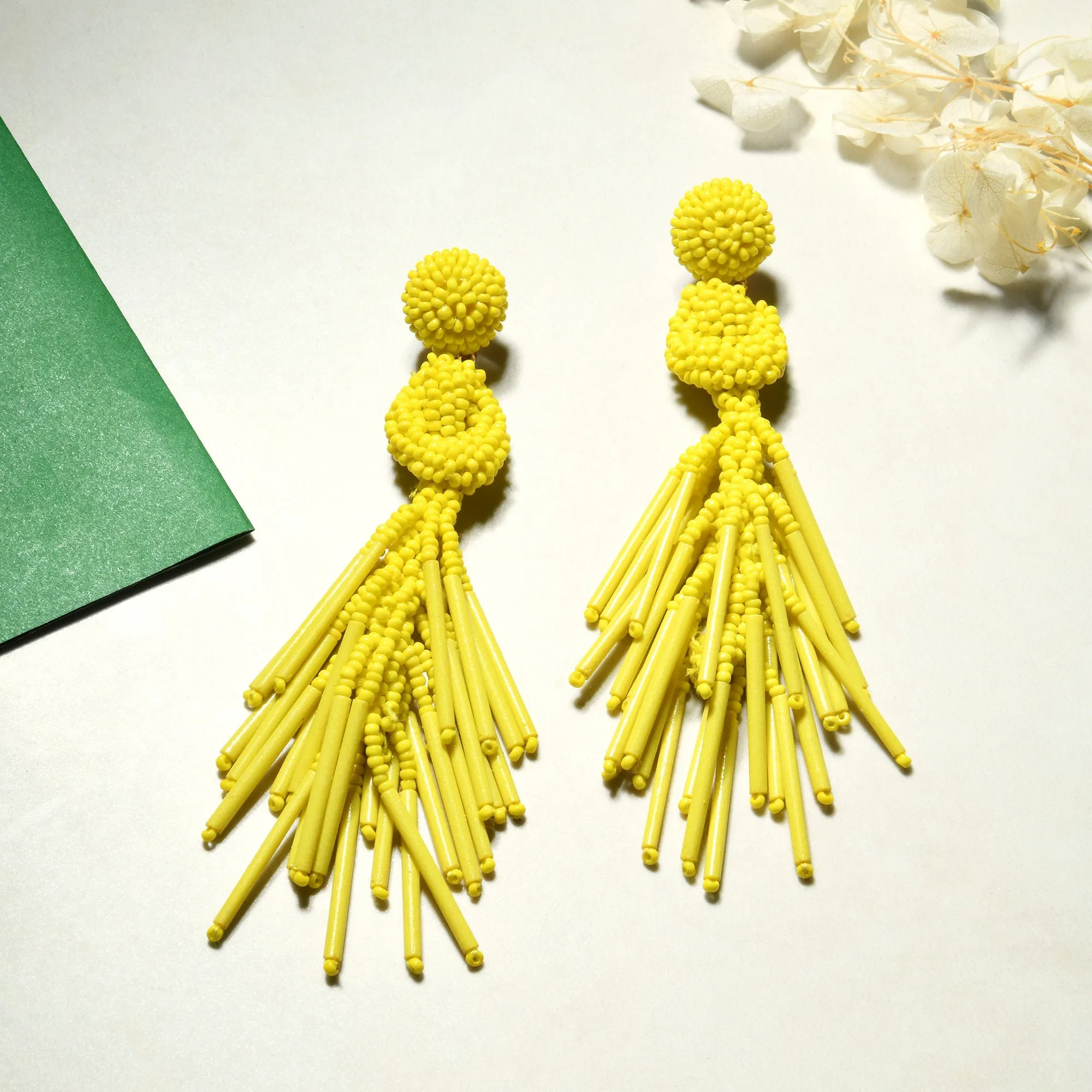 Accessorize London Women's Yellow Statement Beaded Tassel Earrings