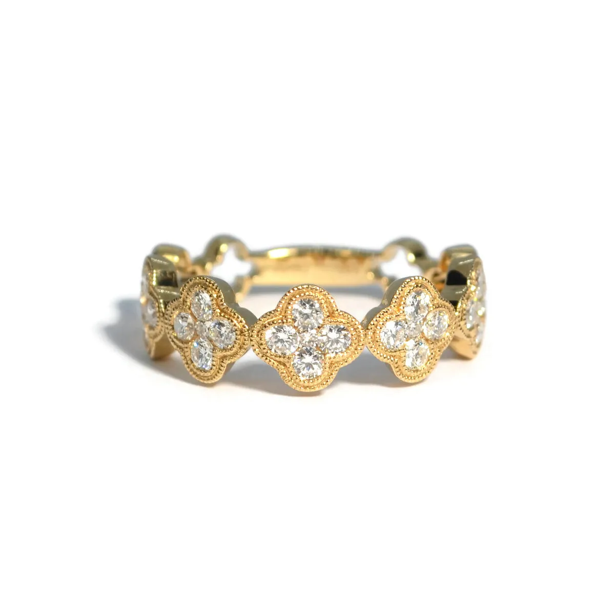 AFJ Diamond Collection - Clover Ring with Round Diamonds, 18k Yellow Gold