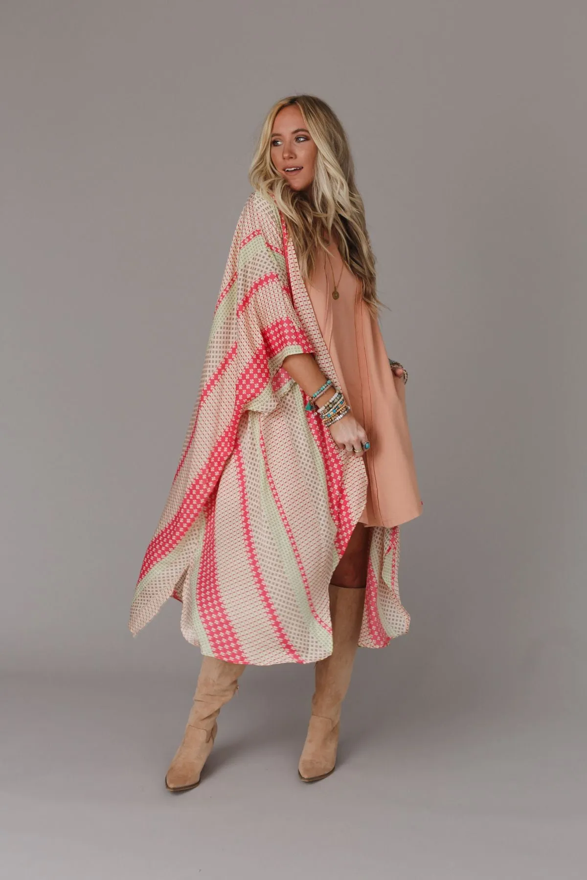 All My Heart Printed Kimono - Coral