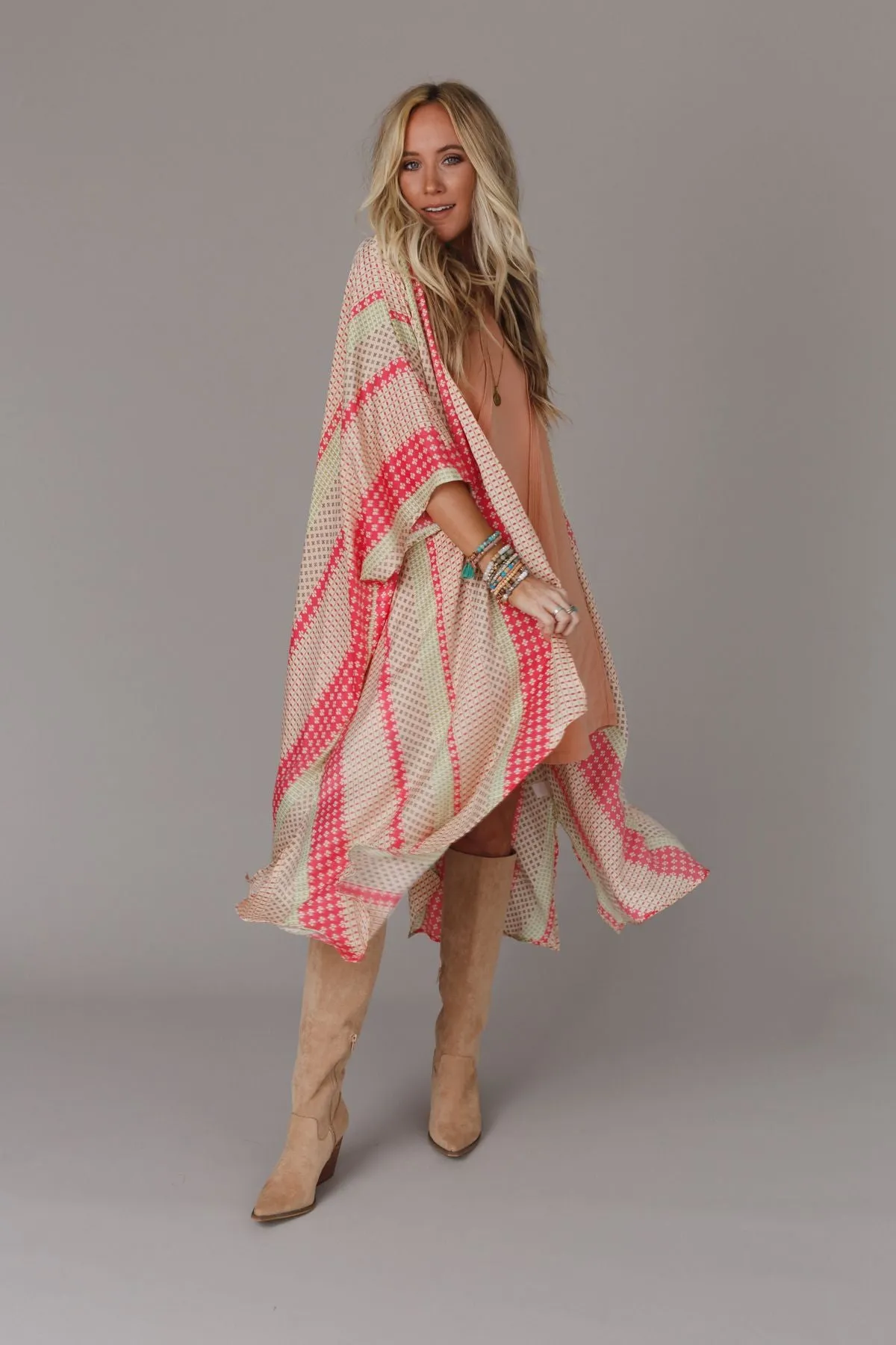 All My Heart Printed Kimono - Coral