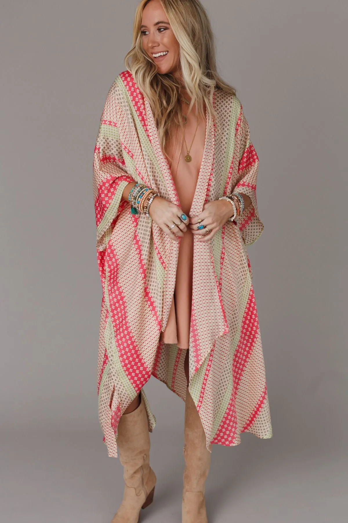 All My Heart Printed Kimono - Coral