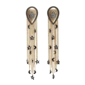 AMMANII Pavé Stars and Moons Drop Earrings with Tassels and Charms in Vermeil Gold