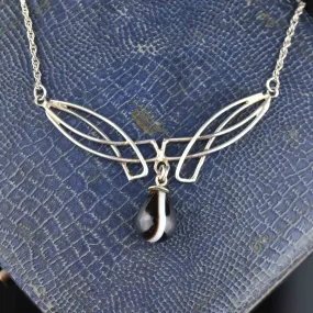 Art Nouveau Style Silver Banded Agate Necklace