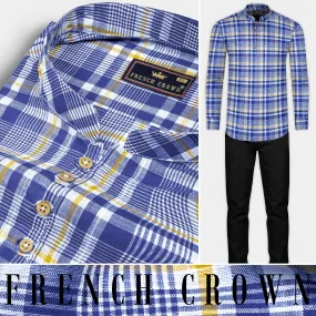 Astronaut Blue Multicolour Plaid Chambray Premium Cotton Kurta Shirt