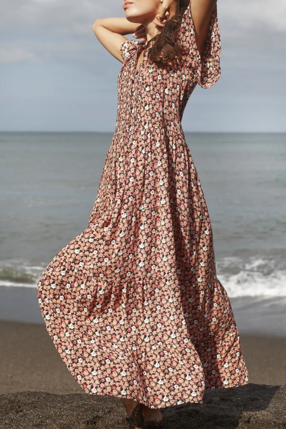 Ava SS Liberty Peach Floral Maxi Dress