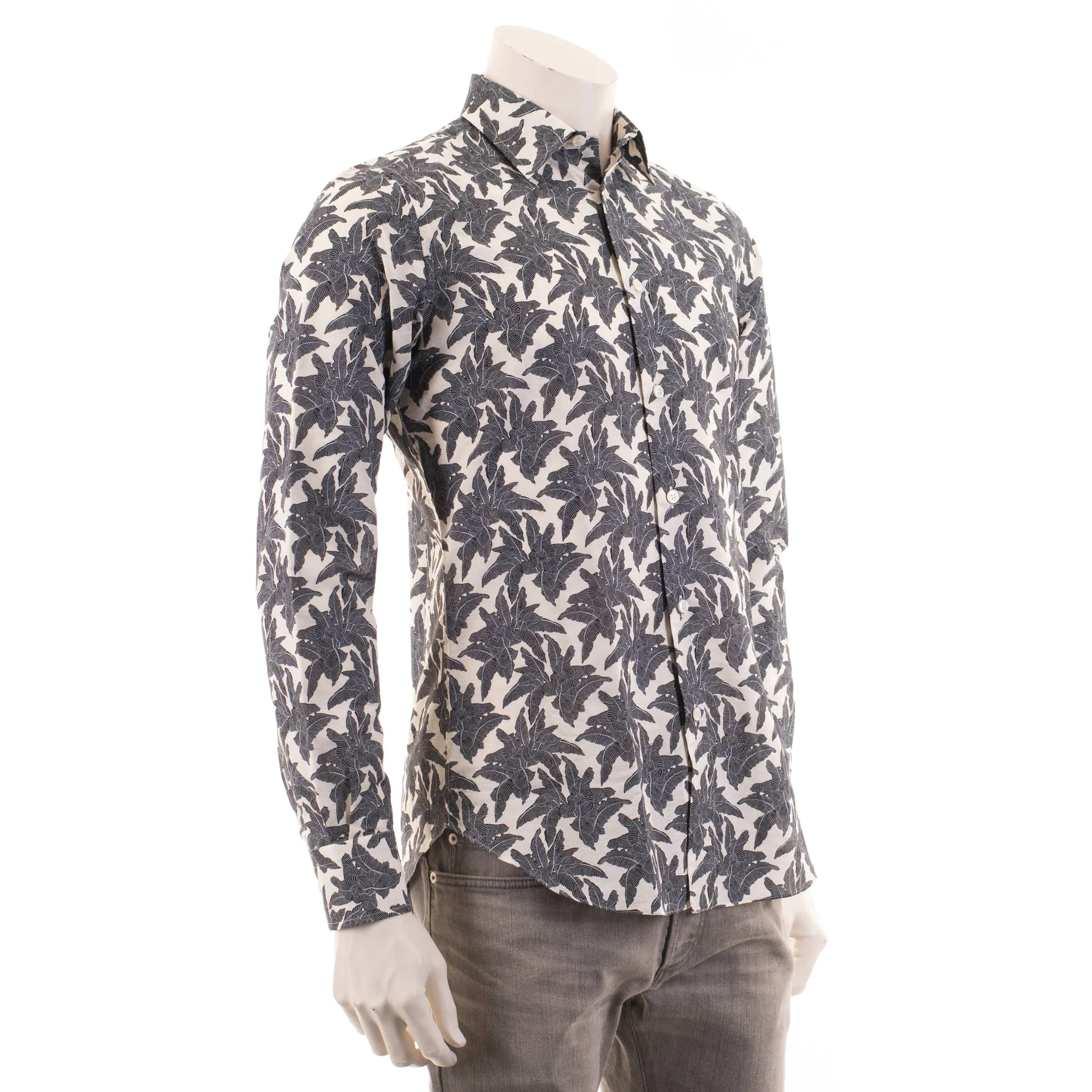 Beige Linen Printed Long Sleeves Shirt