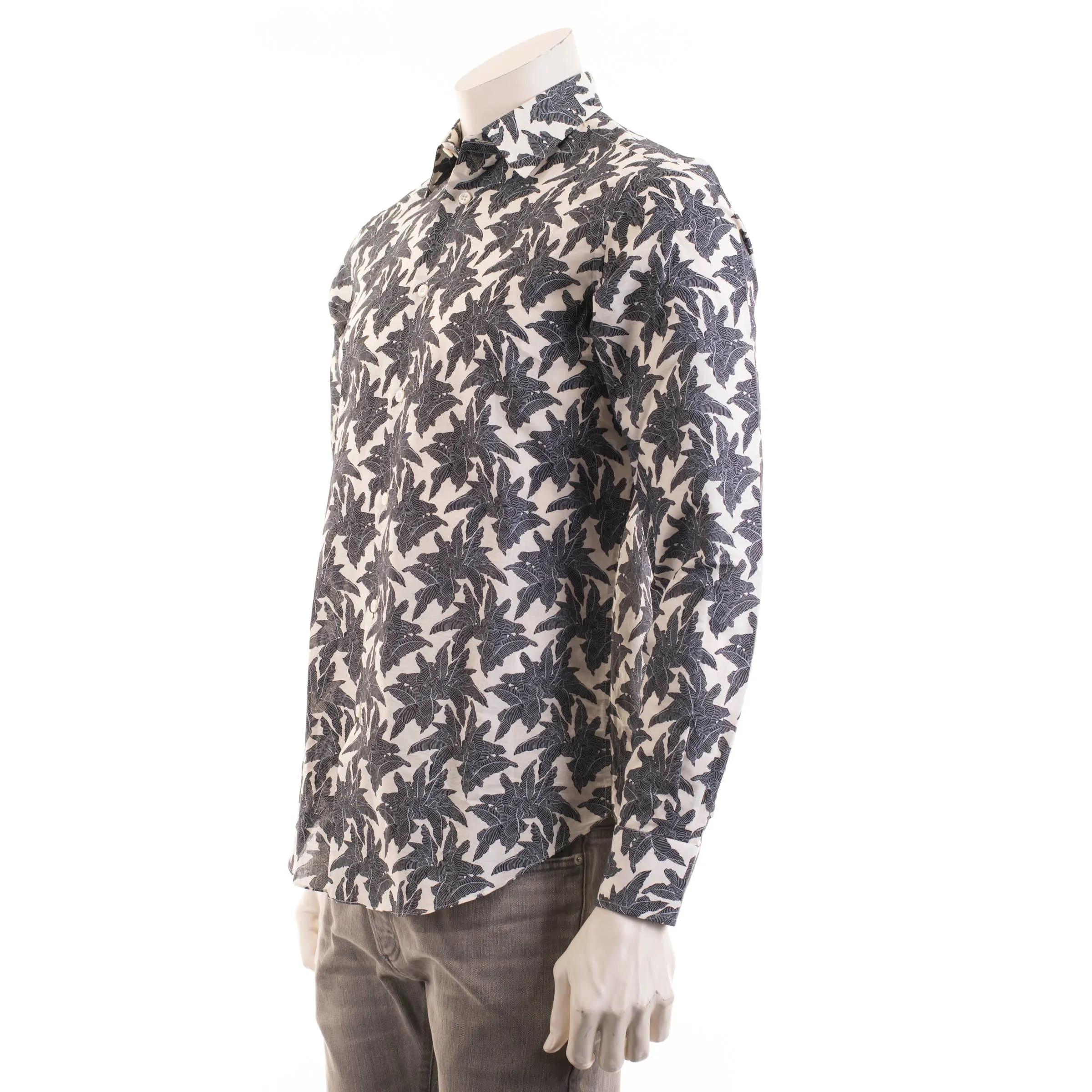 Beige Linen Printed Long Sleeves Shirt