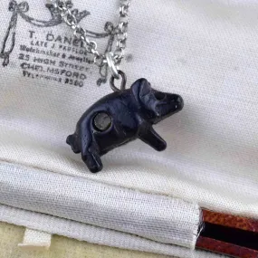 Carved Irish Bog Oak Stanhope Pig Pendant Necklace