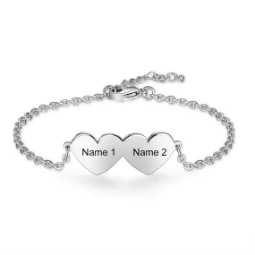 Customized 2 Cordate Charm Bracelets For Women