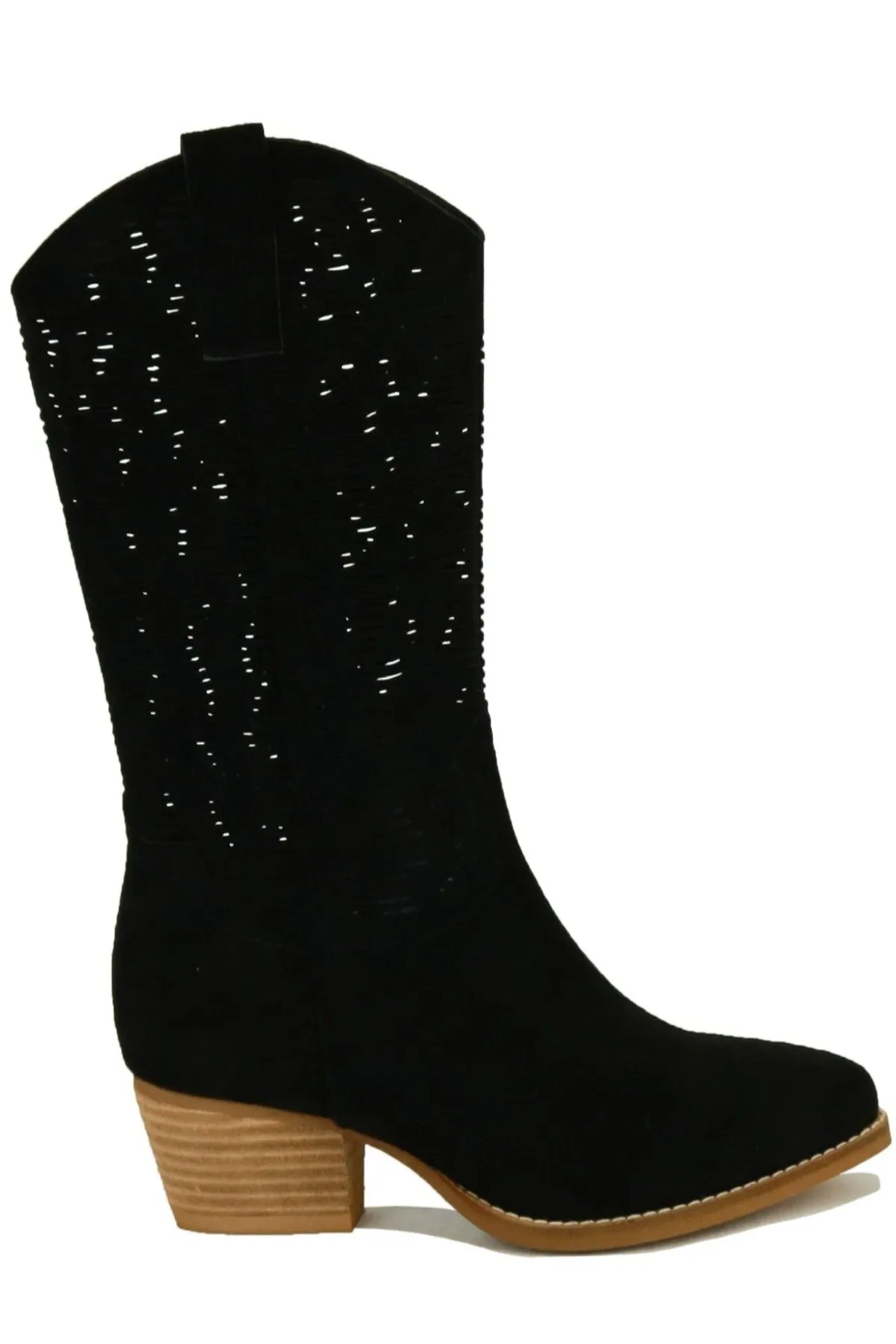 Dallas Laser Cut Boots - Black