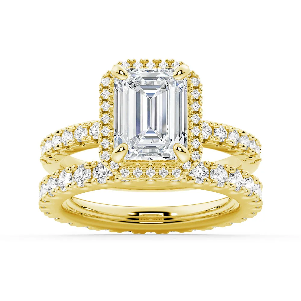 Emerald Cut Moissanite Bridal Set in Sterling Silver