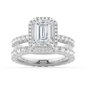 Emerald Cut Moissanite Bridal Set in Sterling Silver