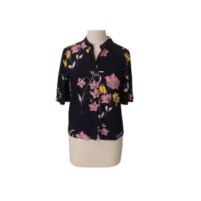 Mango Black Floral Print Short-sleeves Collared Shirt | Gently Used |