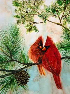 Mary Elizabeth Arts : Cardinal Lovebirds : Red Bird Prints