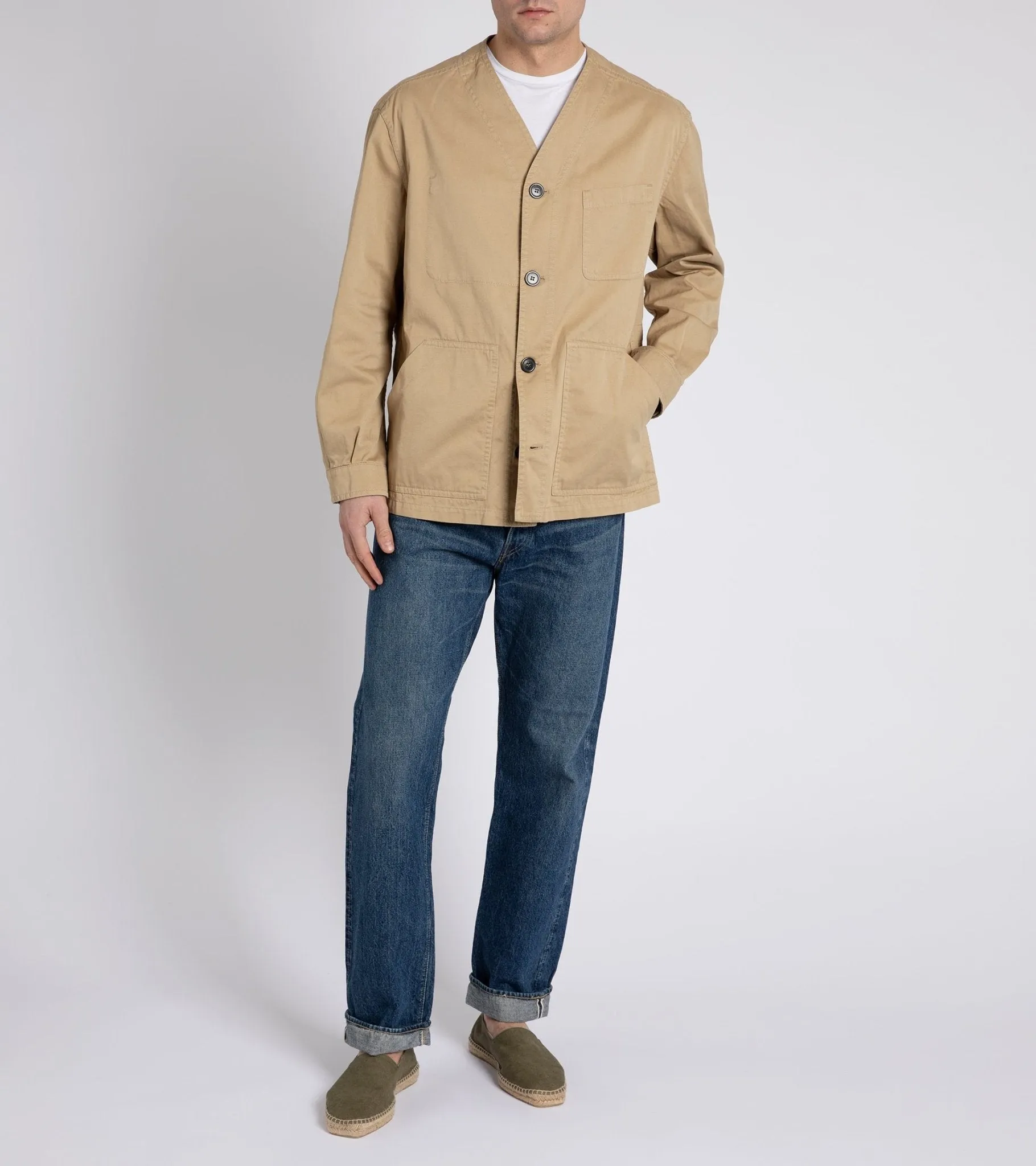 Rovi Lucca Collarless Cotton Drill Garden Jacket: Beige