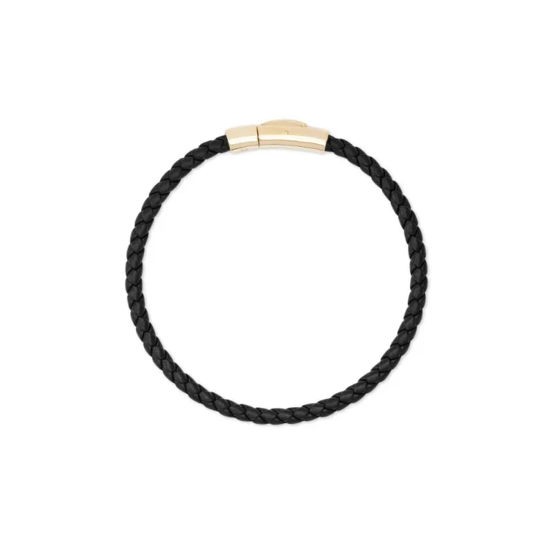 Scott Bros. Evans 18k Yellow Gold Vermeil Corded Bracelet In Black Leather