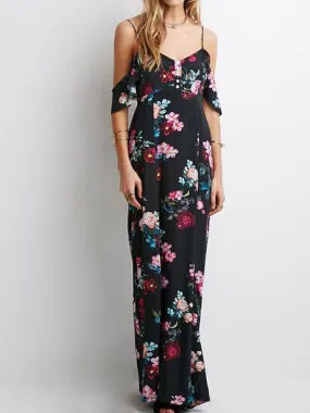 Sexy Floral Print Backless Long Dress