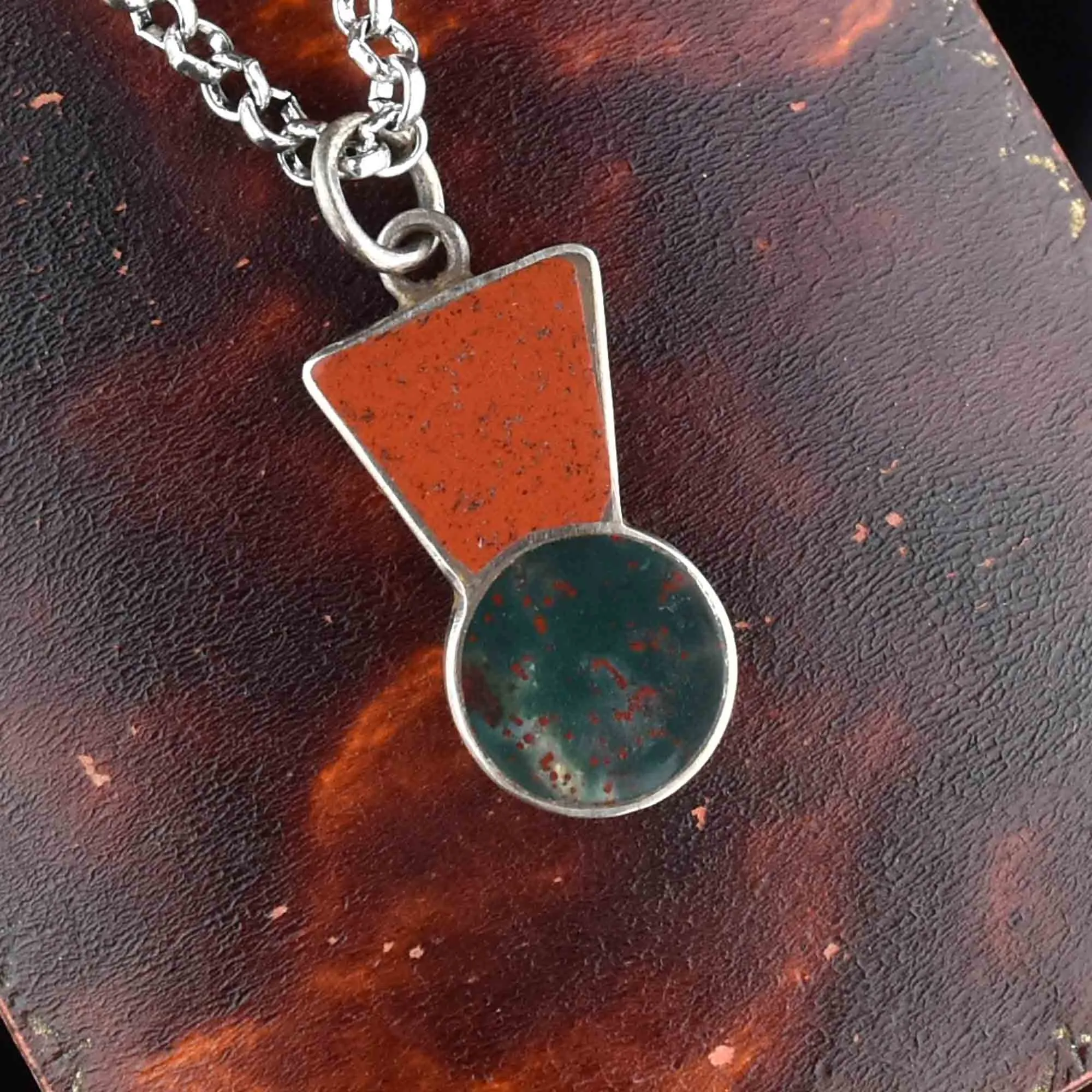 Silver Jasper Bloodstone Thistle Pendant Necklace