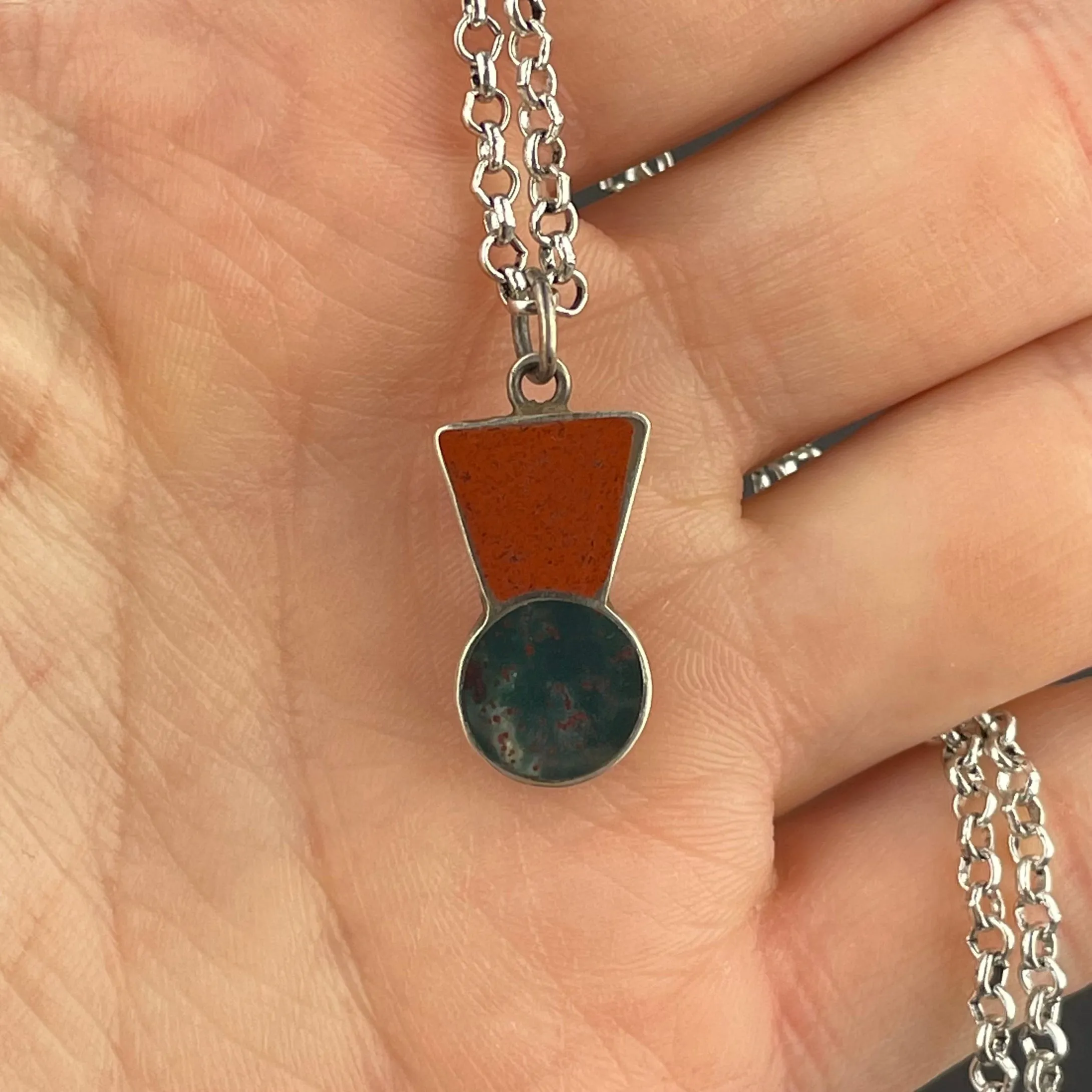 Silver Jasper Bloodstone Thistle Pendant Necklace