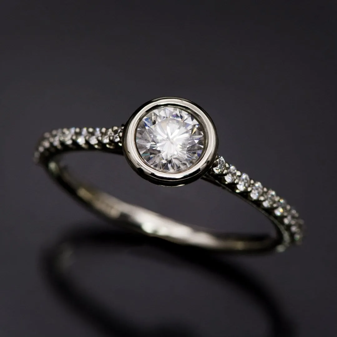 Sonia - 5mm/0.5ct round Bezel Set Engagement Ring in 14k White Gold - Setting only, ready to ship