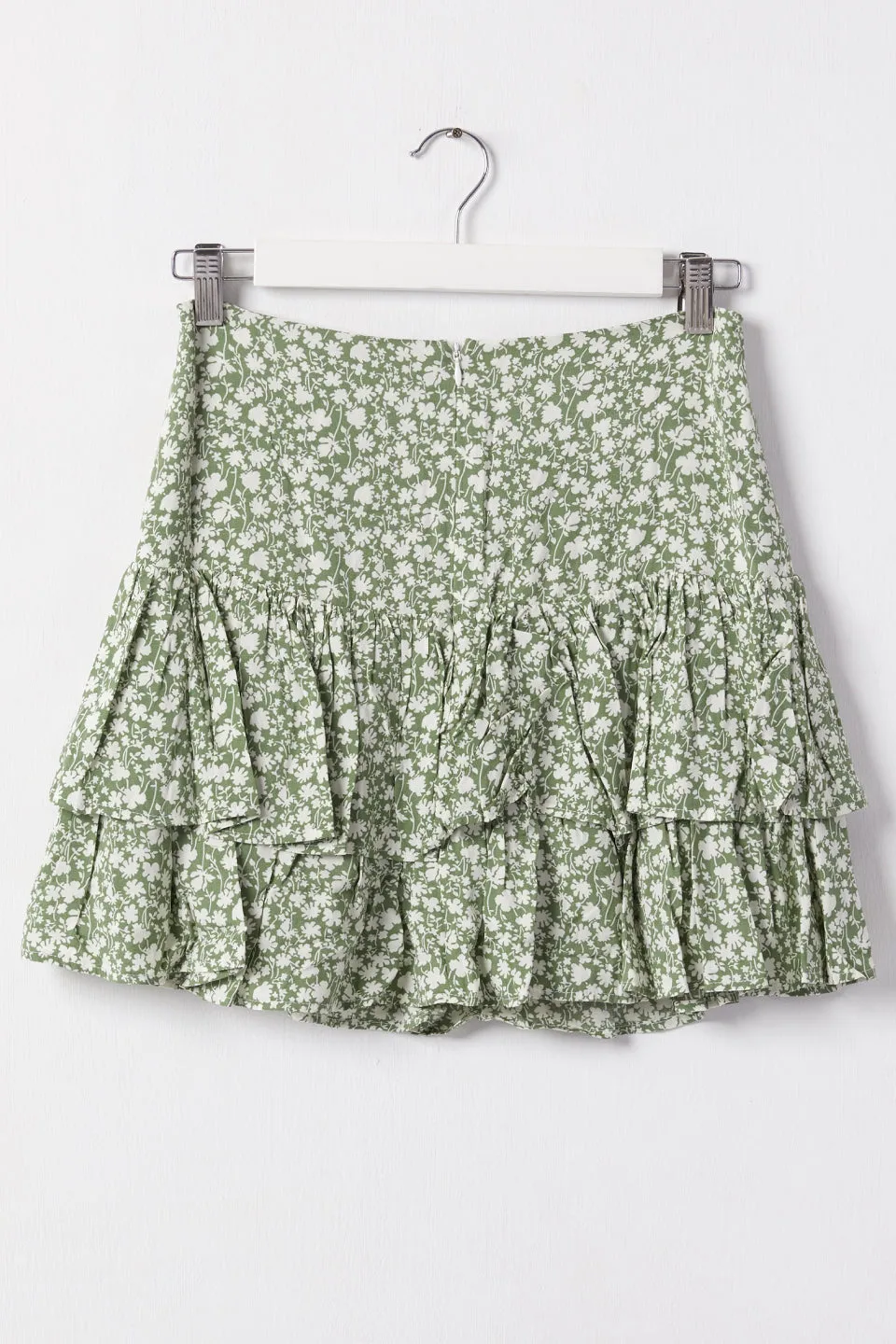 Sublime Sage Floral Double Frill Mini Skirt