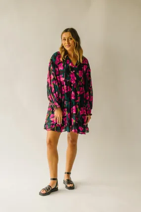 The Avina Chiffon Floral Detail Dress in Hot Pink