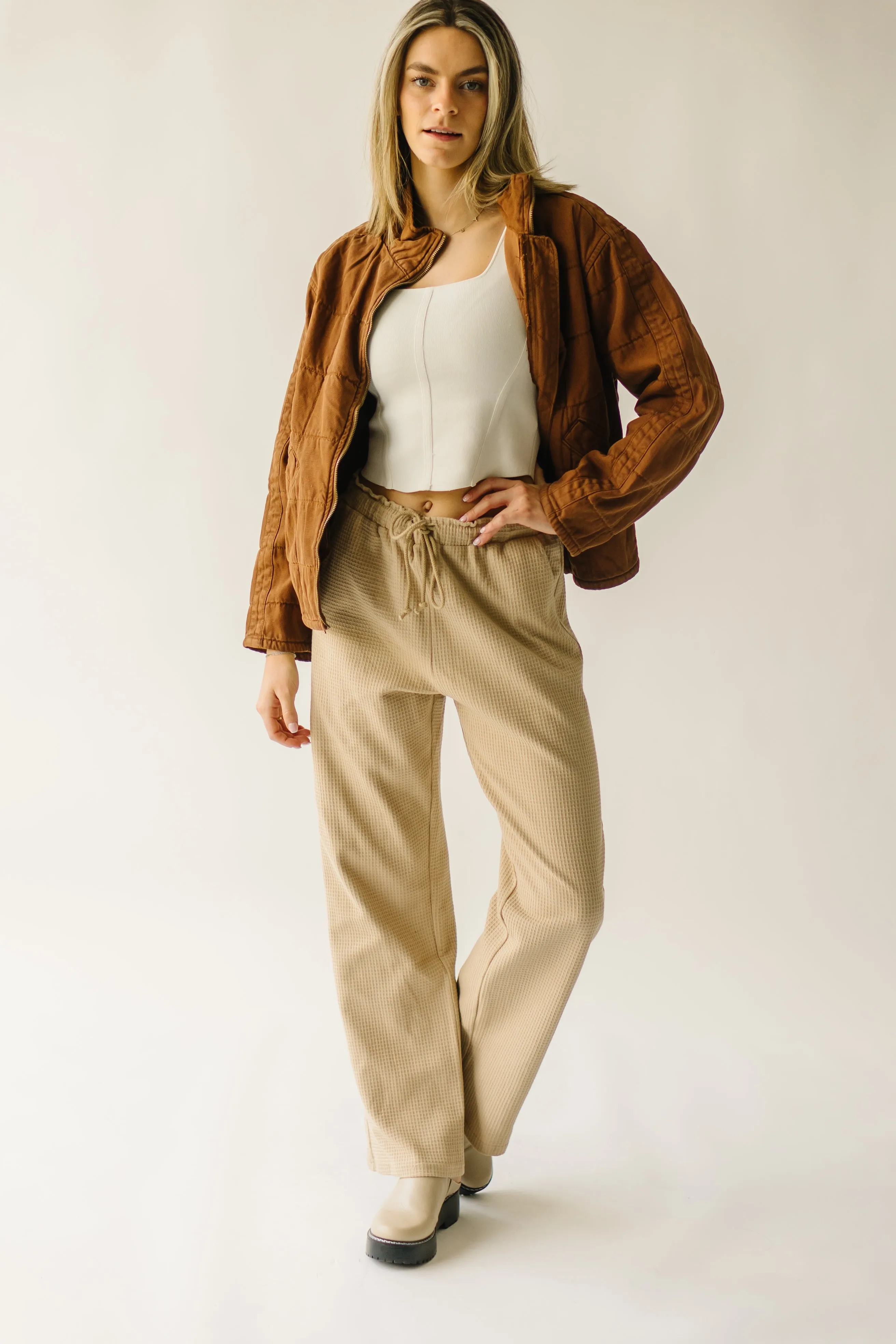 The Bandon Cotton Waffle Knit Pant in Taupe