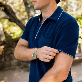 The Estatement - Piped Navy Terry Polo Mens Shirt