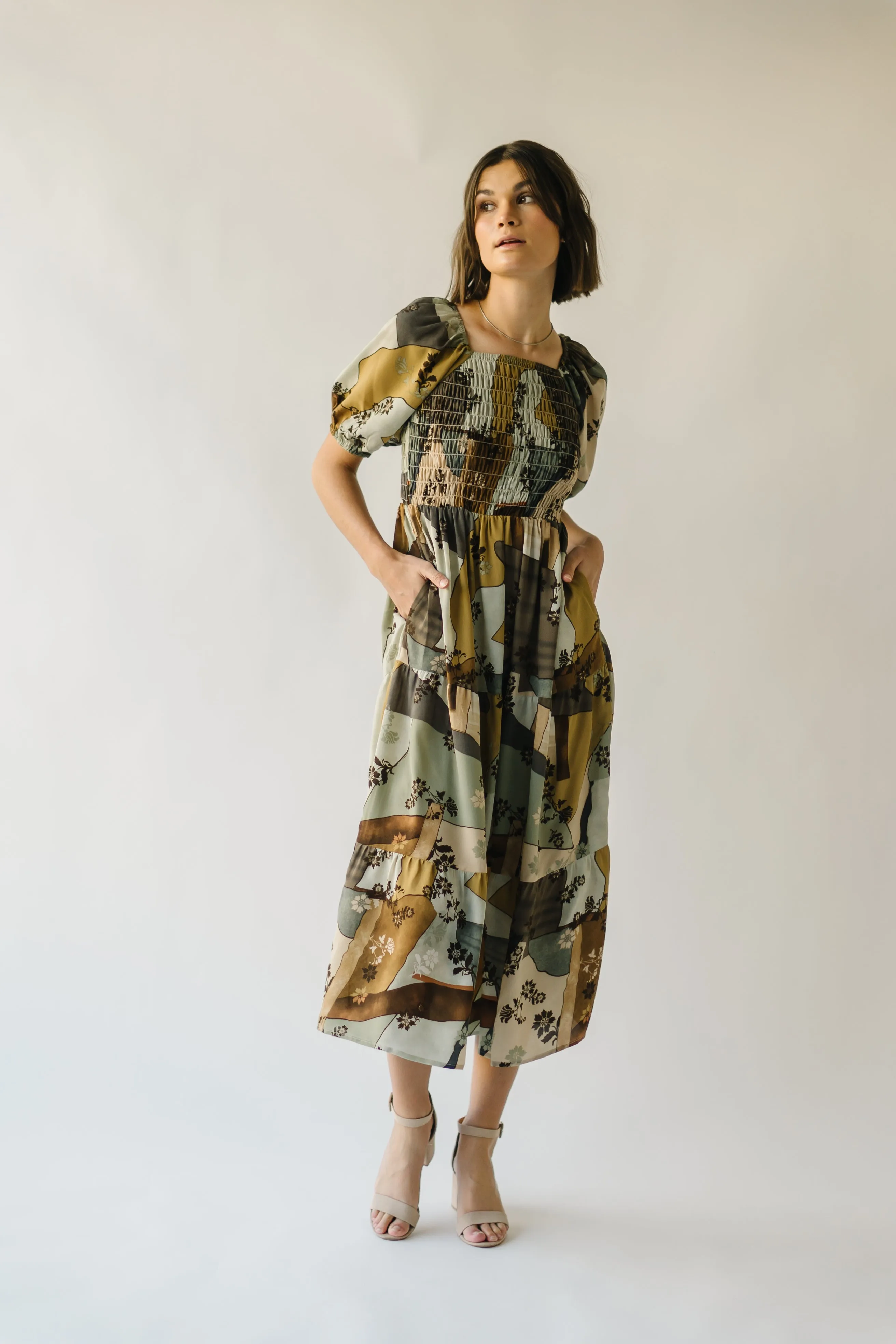 The Wesson Floral Patchwork Midi Dress in Multi