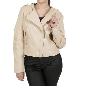 Tiffany Asymmetrical Off White Leather Jacket