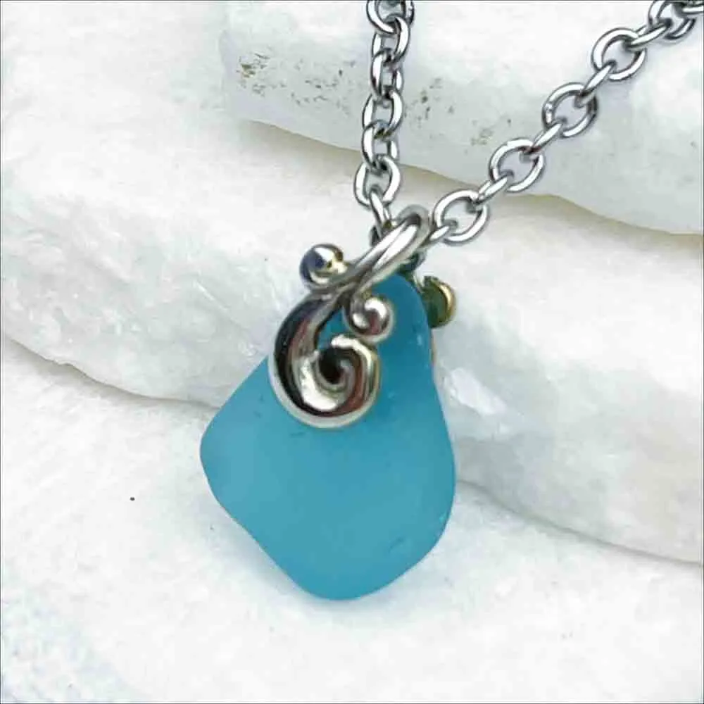 Tiny Turquoise Sea Glass Pendant | #5043