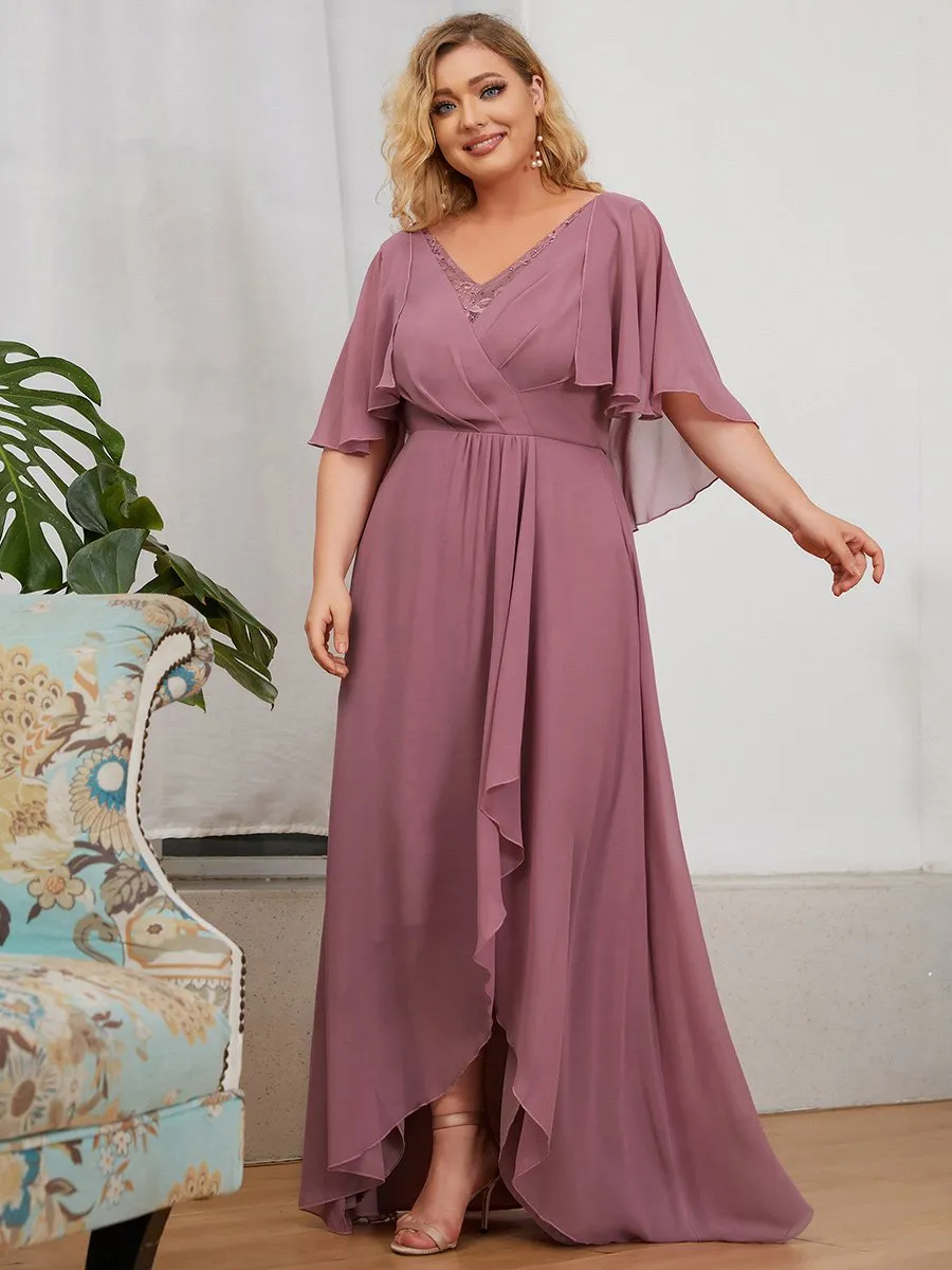 V Neck Long Chiffon Dress Plus Size 24 Style 54900