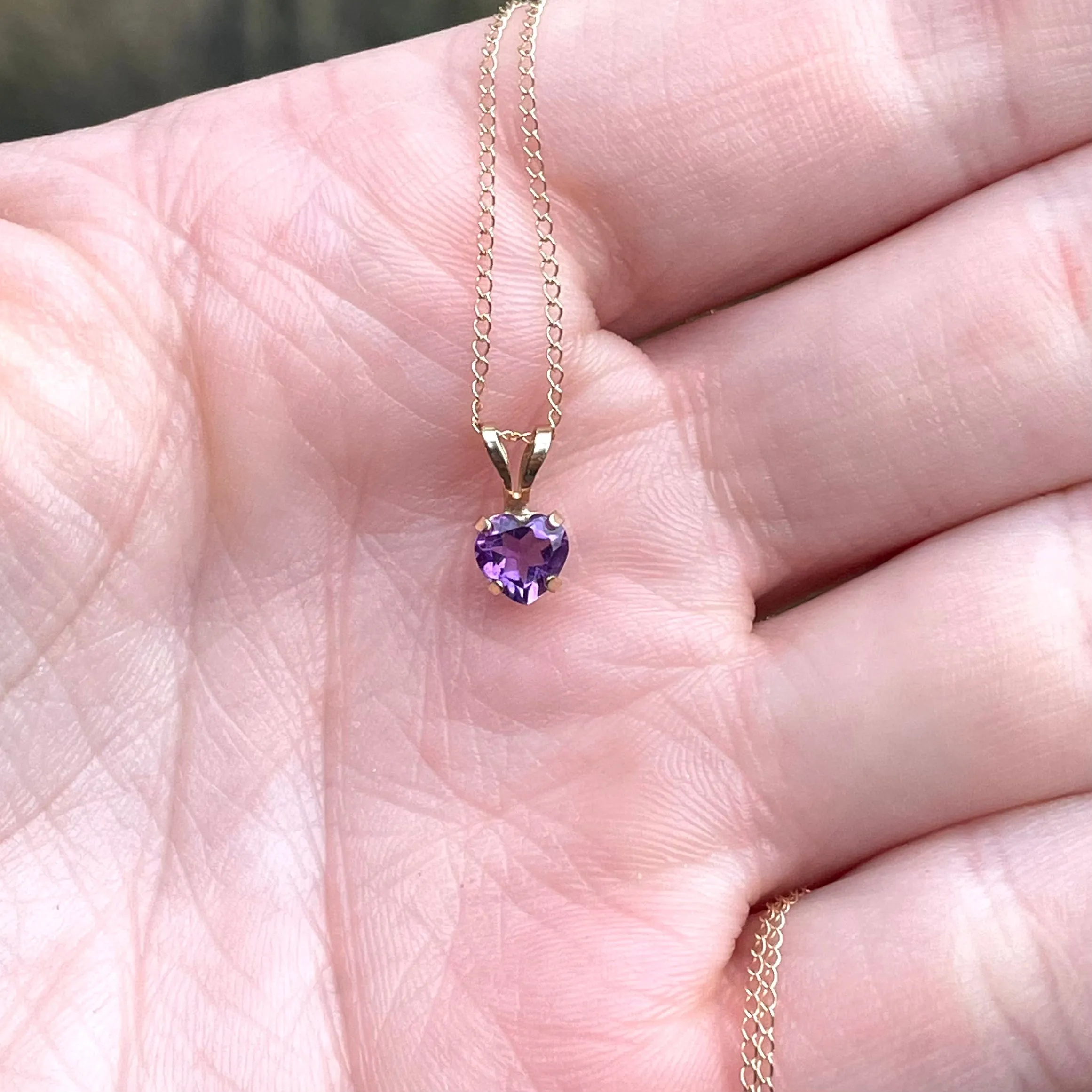 Vintage 10K Gold Amethyst Heart Charm Pendant Necklace