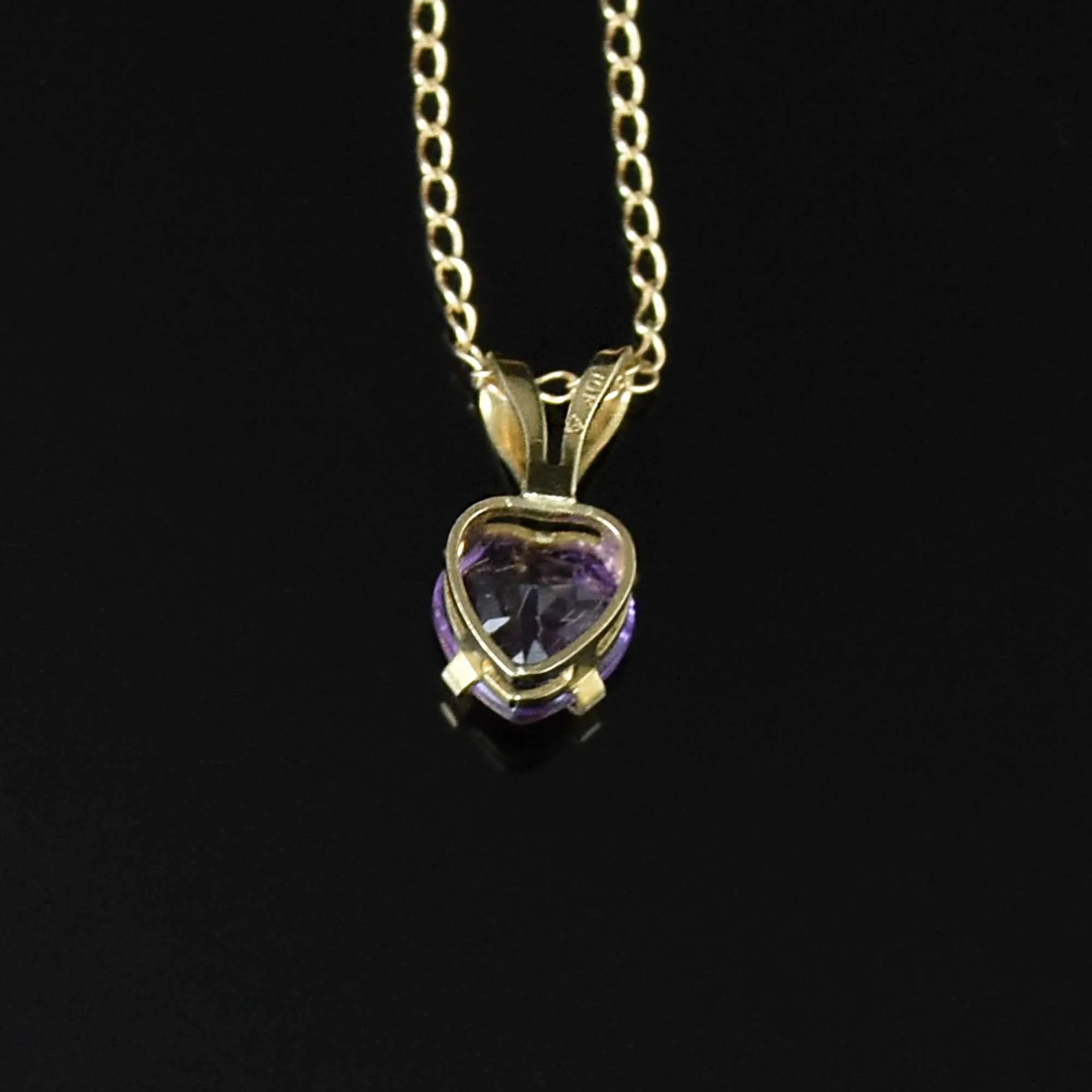 Vintage 10K Gold Amethyst Heart Charm Pendant Necklace