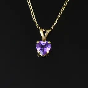 Vintage 10K Gold Amethyst Heart Charm Pendant Necklace