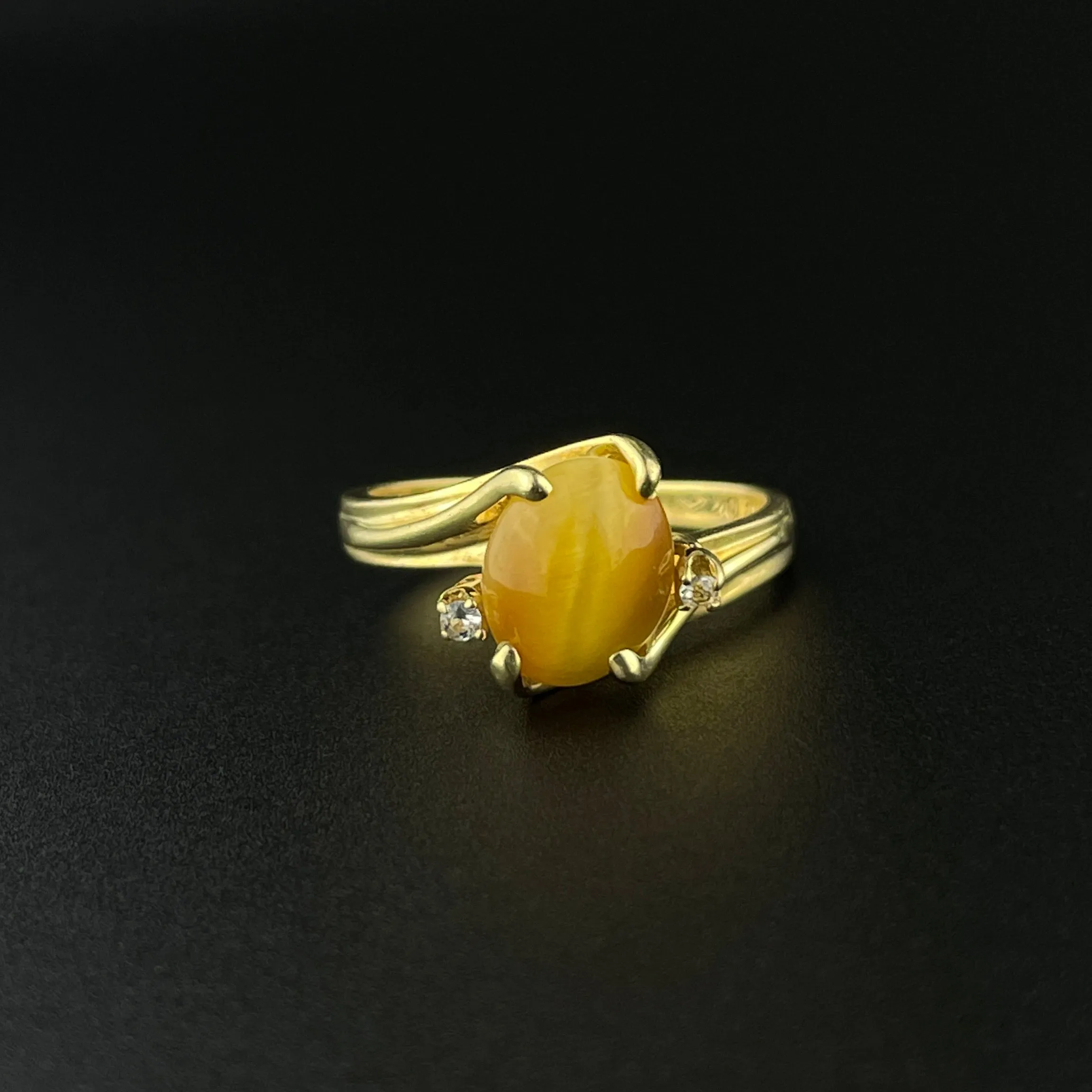 Vintage 10K Gold Tiger's Eye Engagement Ring, Sz 5 1/2