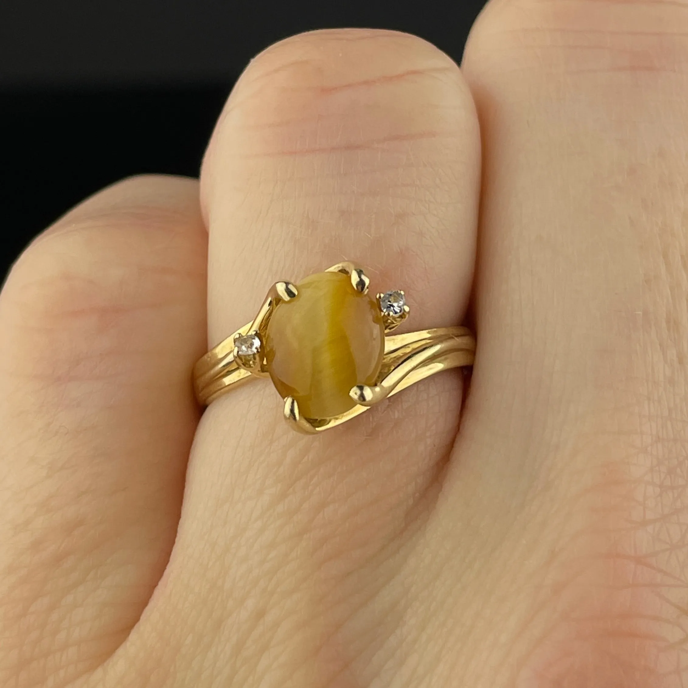 Vintage 10K Gold Tiger's Eye Engagement Ring, Sz 5 1/2