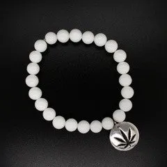 White Beaded Bracelet Sterling Silver Charm