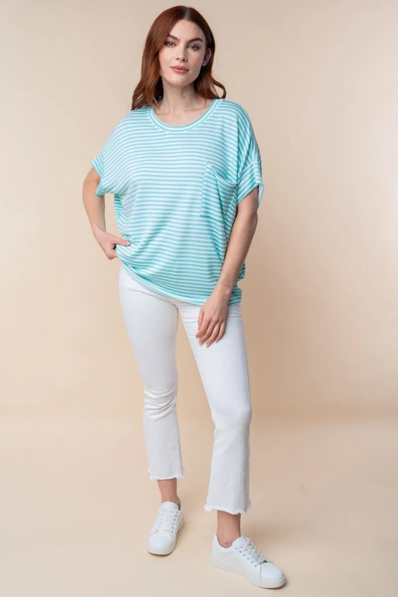 White Birch Short Sleeve Striped Knit Top PREORDER