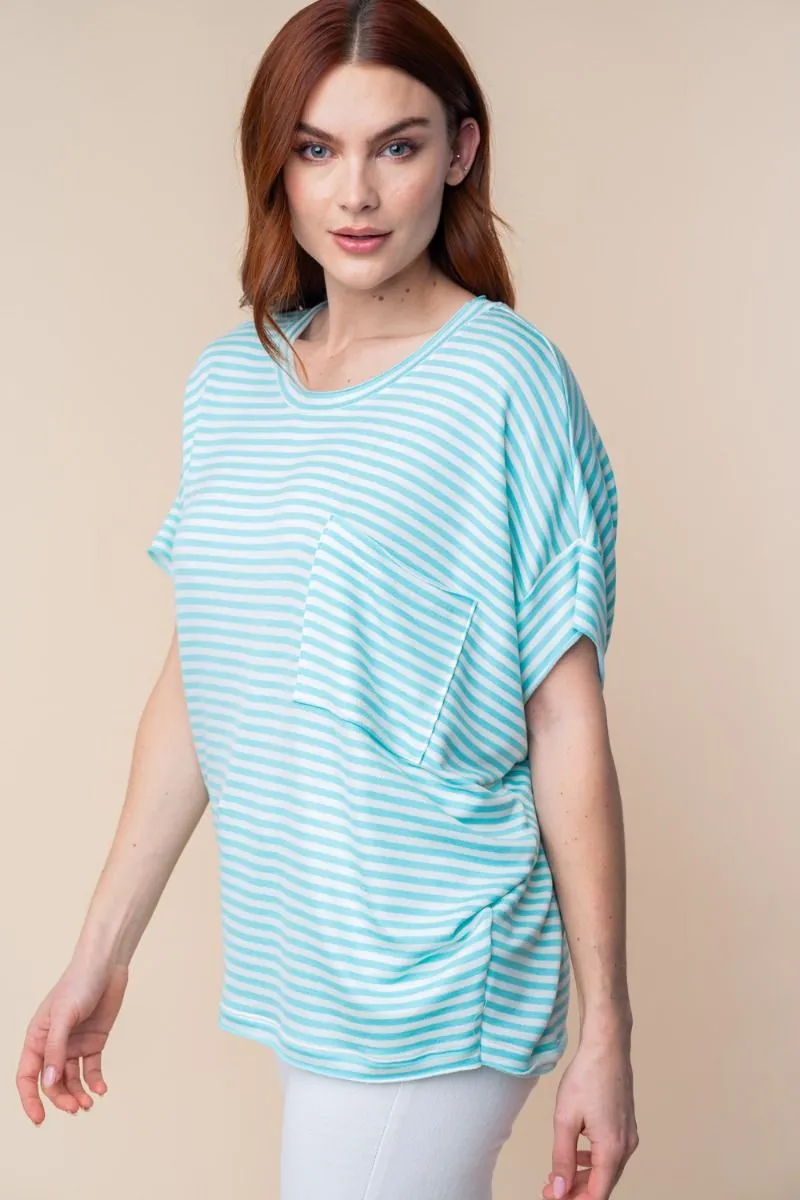 White Birch Short Sleeve Striped Knit Top PREORDER