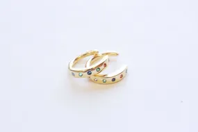 Wholesale Rainbow Colorful Cuff U Shape Conch Huggie Earrings - 925 Sterling Silver 16K Gold Plated CZ Cubic Zirconia B300