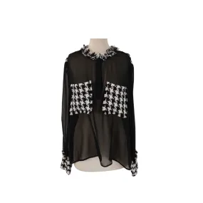 ZARA Black Sheer Houndstooth Collared Shirt | Gently Used |